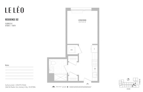 Floor plan for studio, 1 bath, 425 sqft